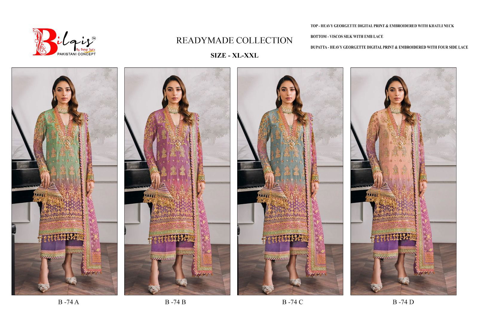 B 74 A To D Bilqis Georgette Pakistani Suits Wholesale Clothing Suppliers In India
